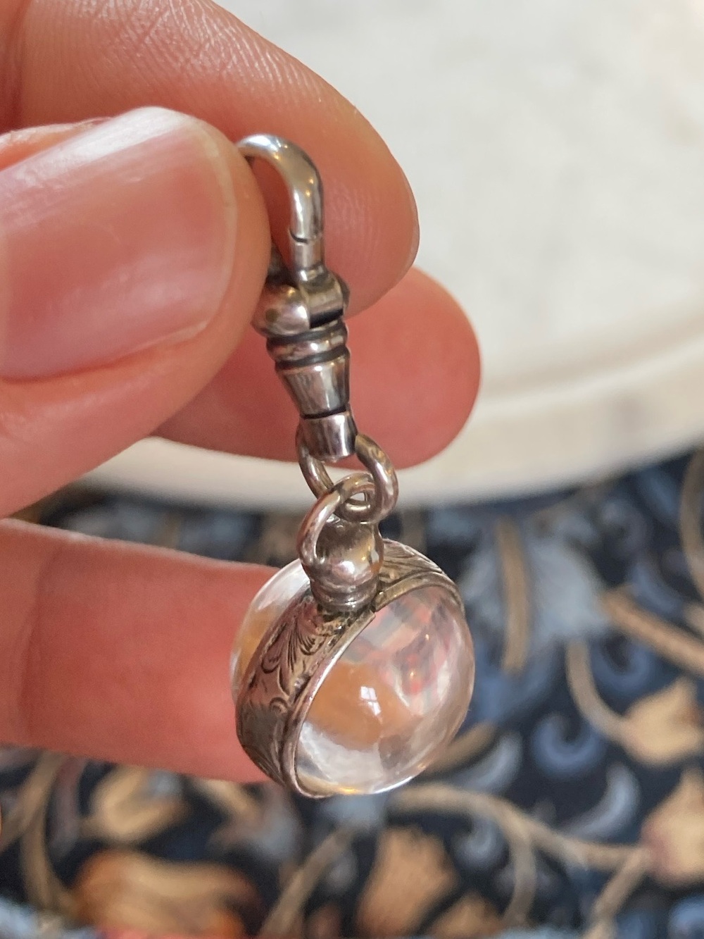 Antique Victorian Pools of Light Charm & Sterling Dog Clip Clasp